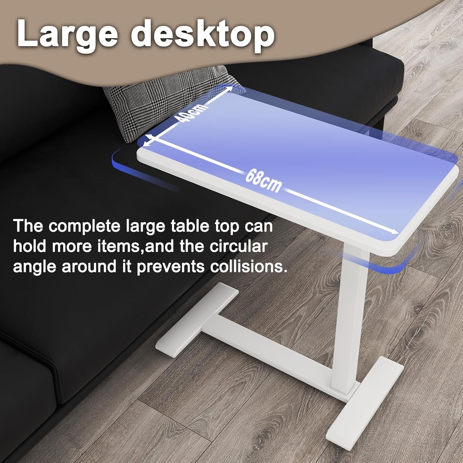 Overbed Table Height Adjustable Pneumatic Laptop Desk Rolling Bedside Stand
