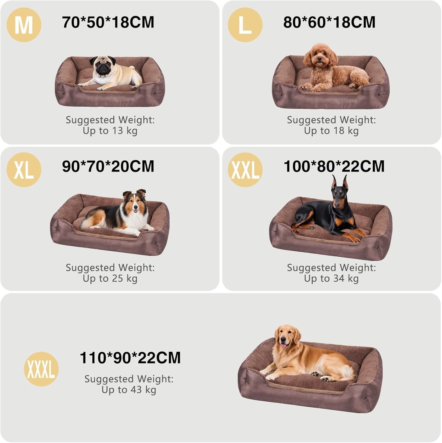 Extra Large Dog Bed 100x80x22cm Washable XL Calming Non Slip Brown