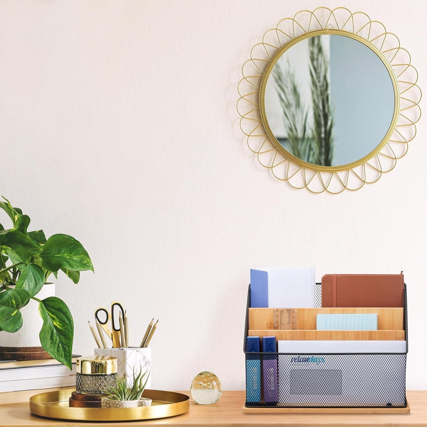 3-Tier Desk Document Organizer | Bamboo & Metal Letter Tray, Vertical Stand