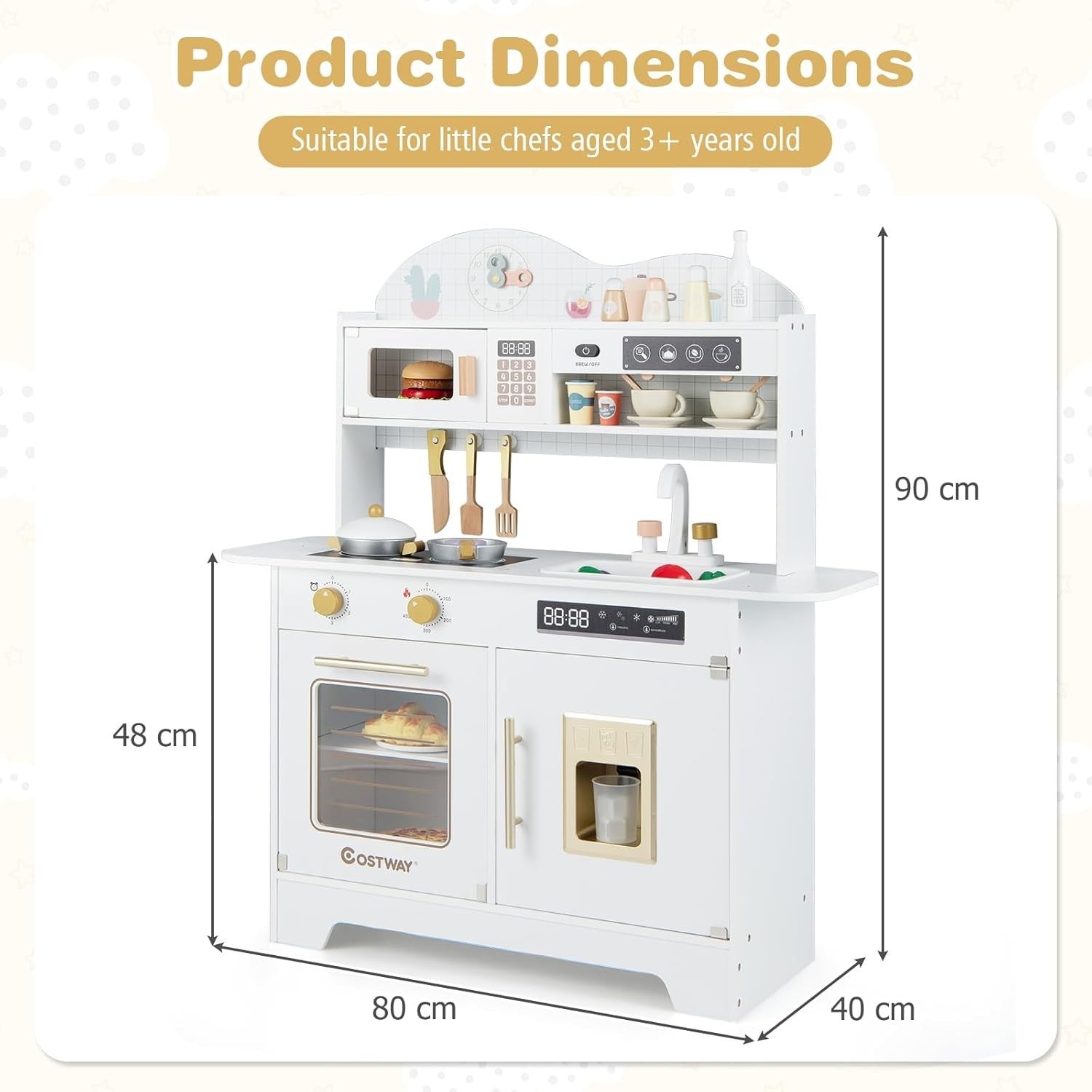 Wooden Kids Play Kitchen White Coffee Maker Oven 17PCS Toy Set