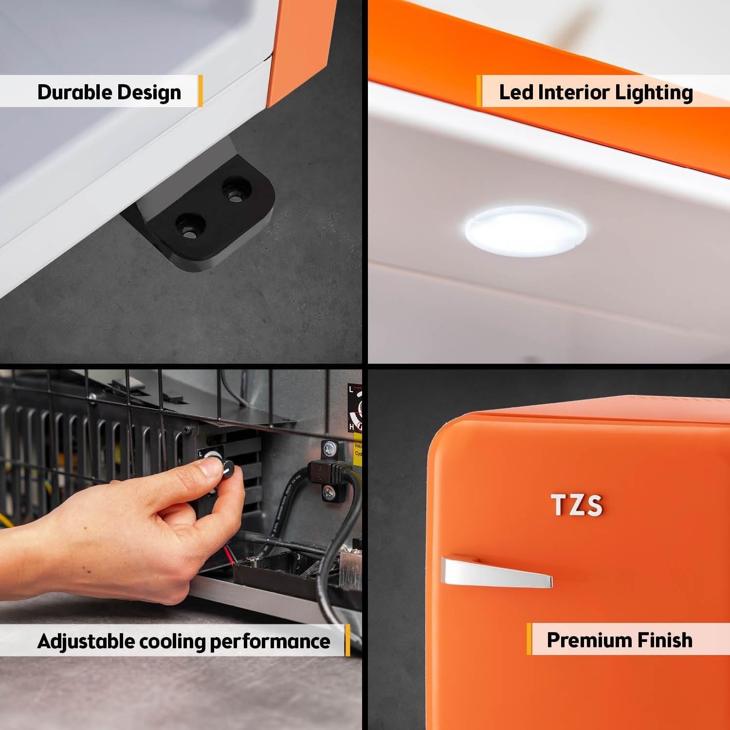40L Retro Mini Fridge Silent Frost-Free LED Interior Freestanding Orange