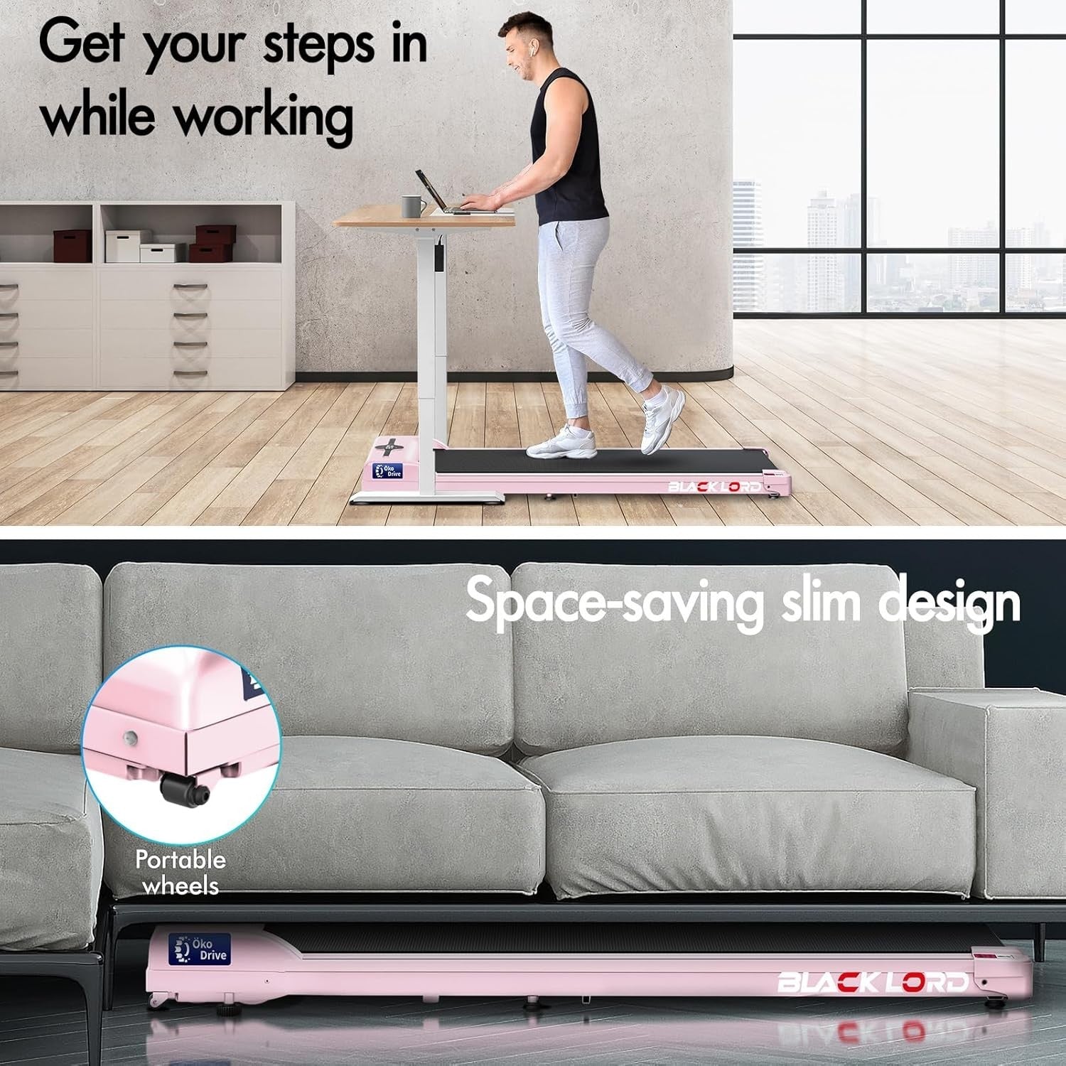 9% Incline Under Desk Treadmill 2.2HP Home Running Machine w/ LED