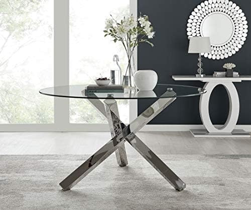 Furniturebox UK Vogue 136cm Round Glass Dining Table Chrome Legs 6 Seater