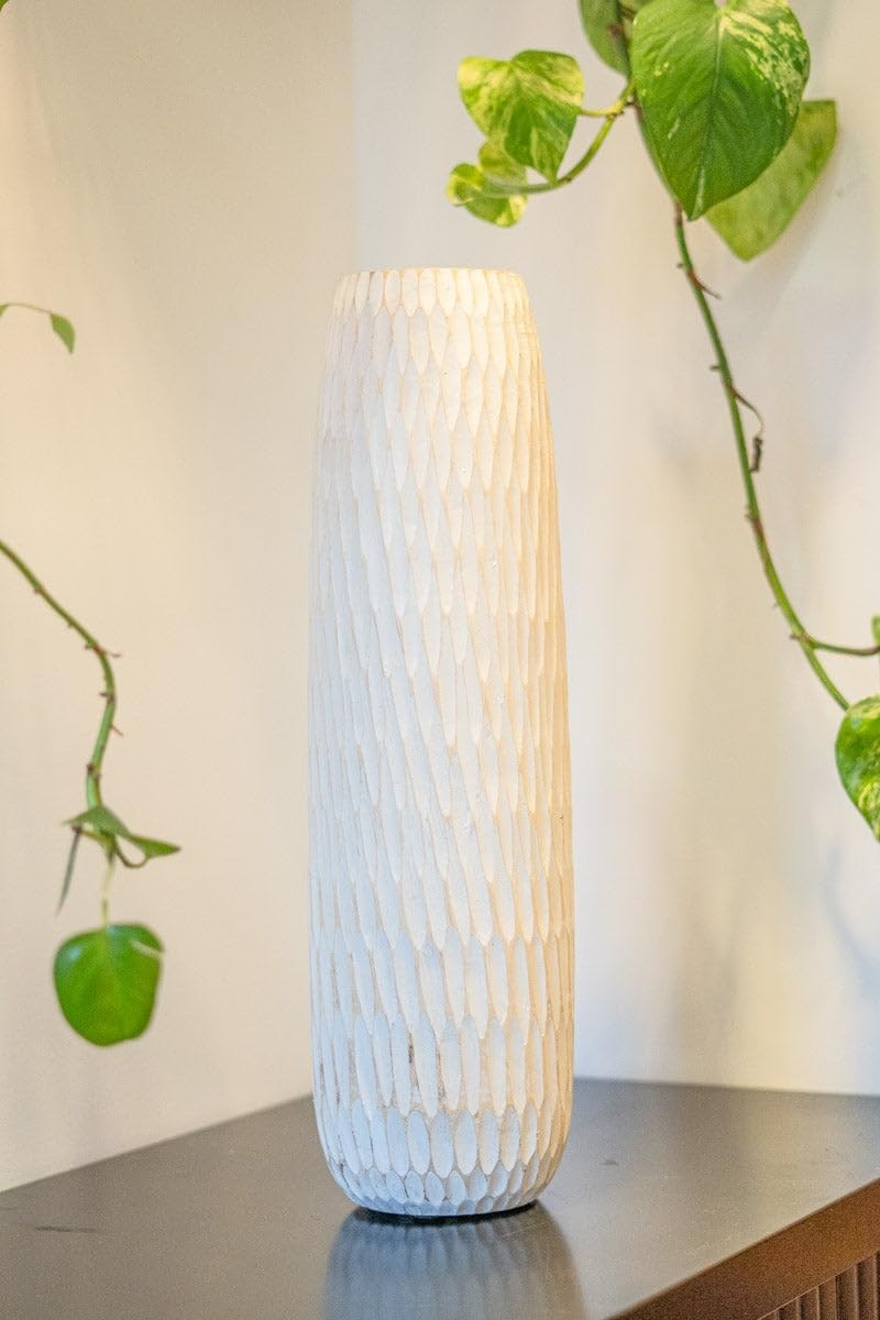 Tall White Floor Vase Resin Wood Effect Modern Boho Decor for Pampas Grass