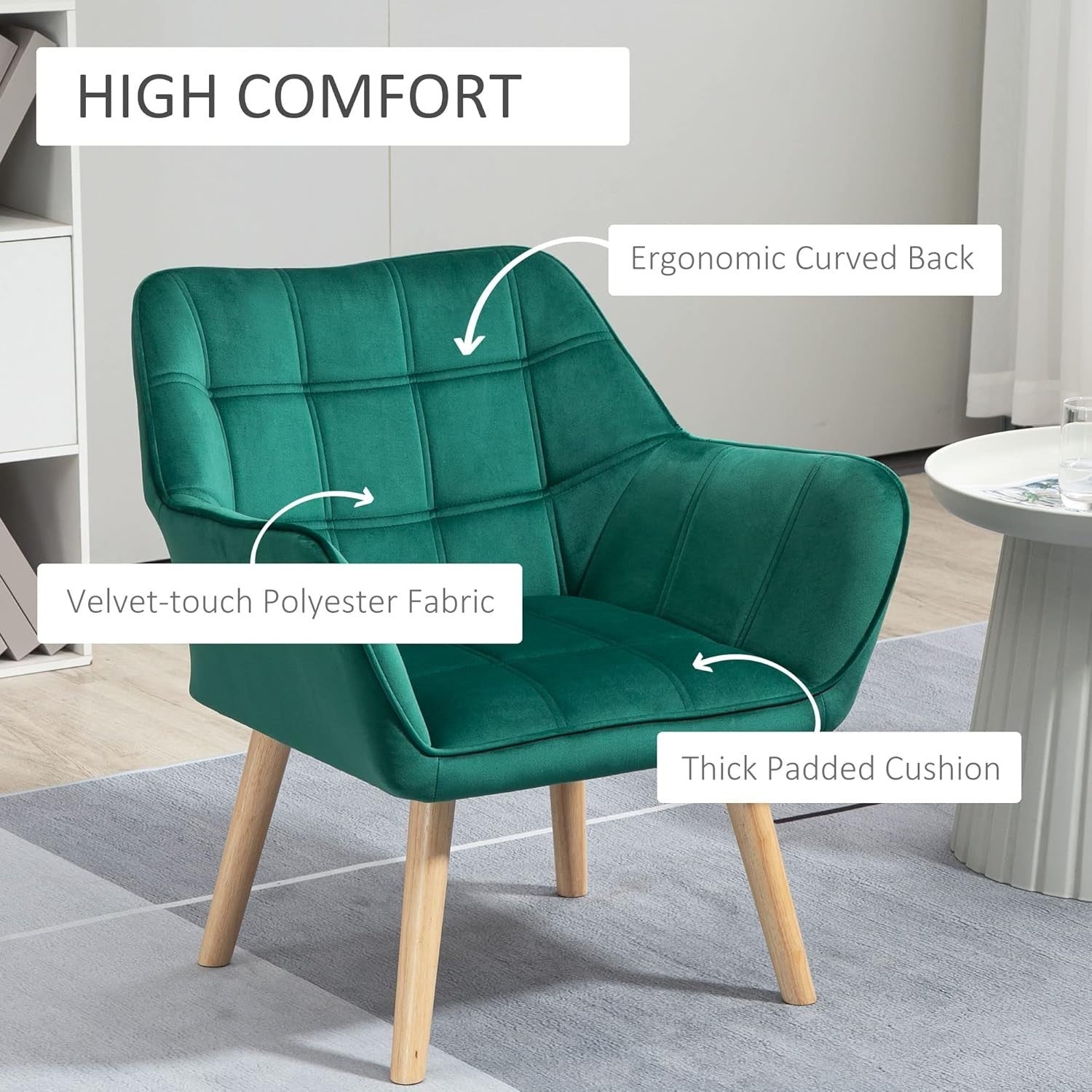 Green Velvet Accent Armchair Wide Arm Tub Chair Modern Bedroom Lounge Seat