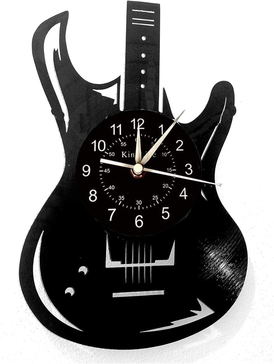 Guitar Shape Vinyl Wall Clock Music Decor Silent Vintage Art Clock 32x30cm