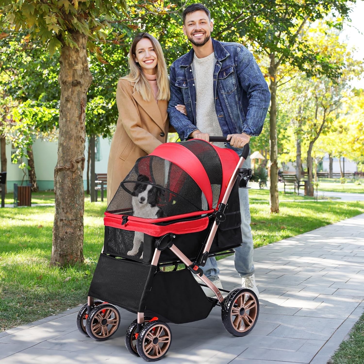 Foldable Dog Pram Pet Buggy Reversible Push Handle EVA Wheels 22kg