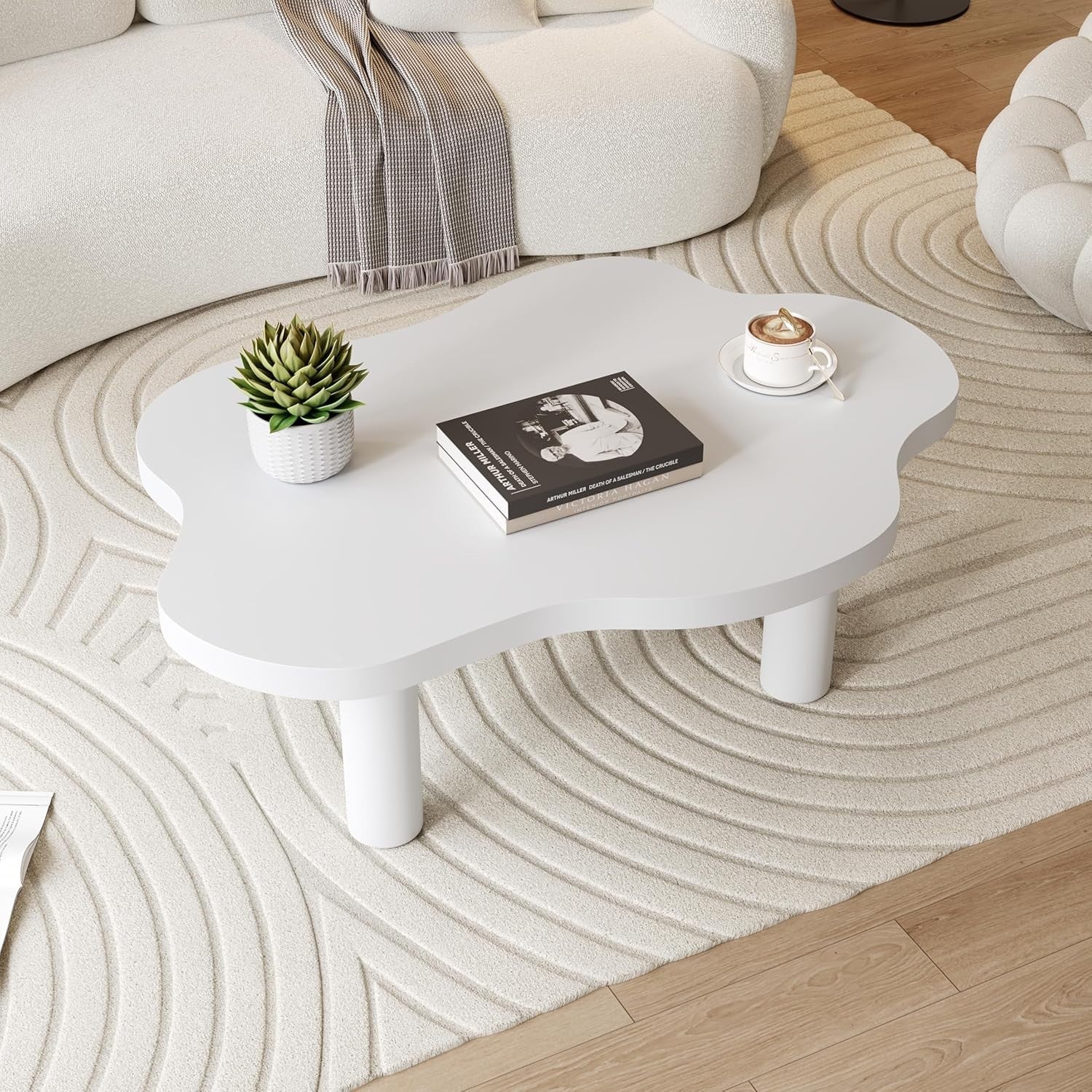 Stylish Cloud-Shaped Wooden Coffee Table, Space-Saving & Easy Assembly 100cm