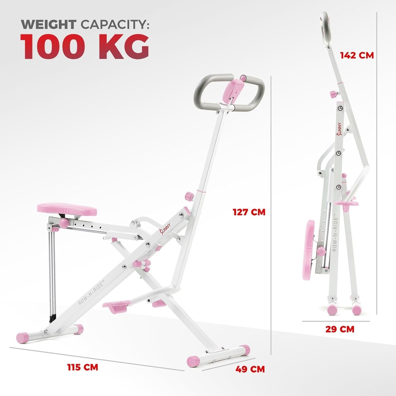 Row-N-Ride Squat Assist Trainer Foldable Pink Home Leg Glute Machine LCD 330lb