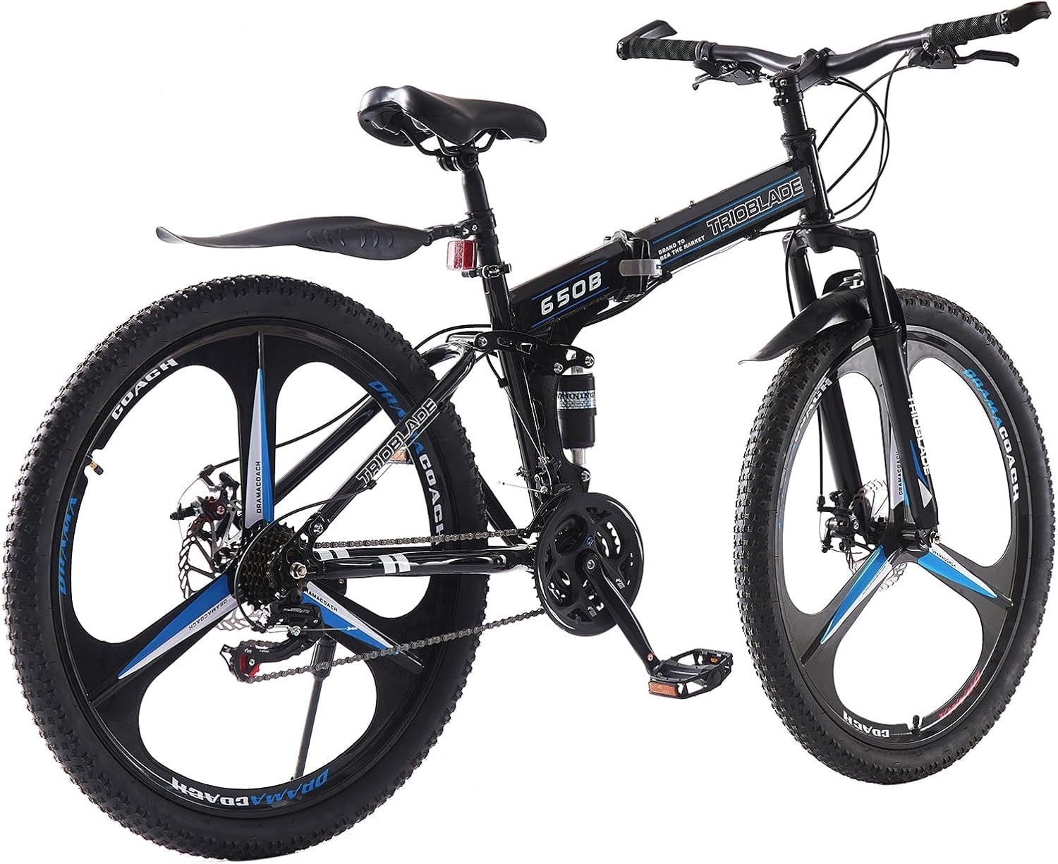 27.5" Folding Mountain Bike 21-Speed Dual Shock MTB 3-Spoke Off Road