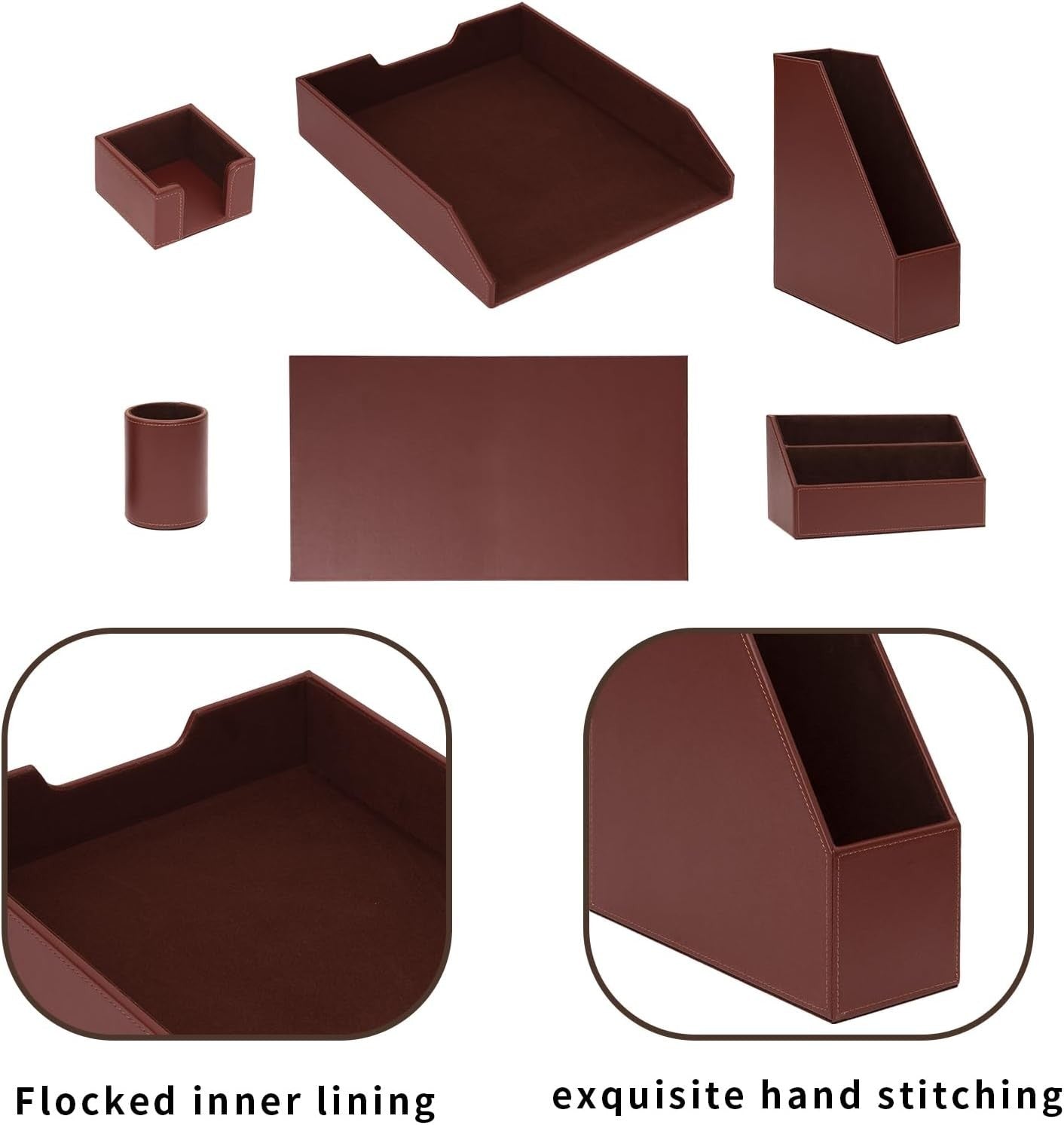 Luxury PU Leather 6-Piece Desk Organizer Set with Writing Pad & Pen Holder