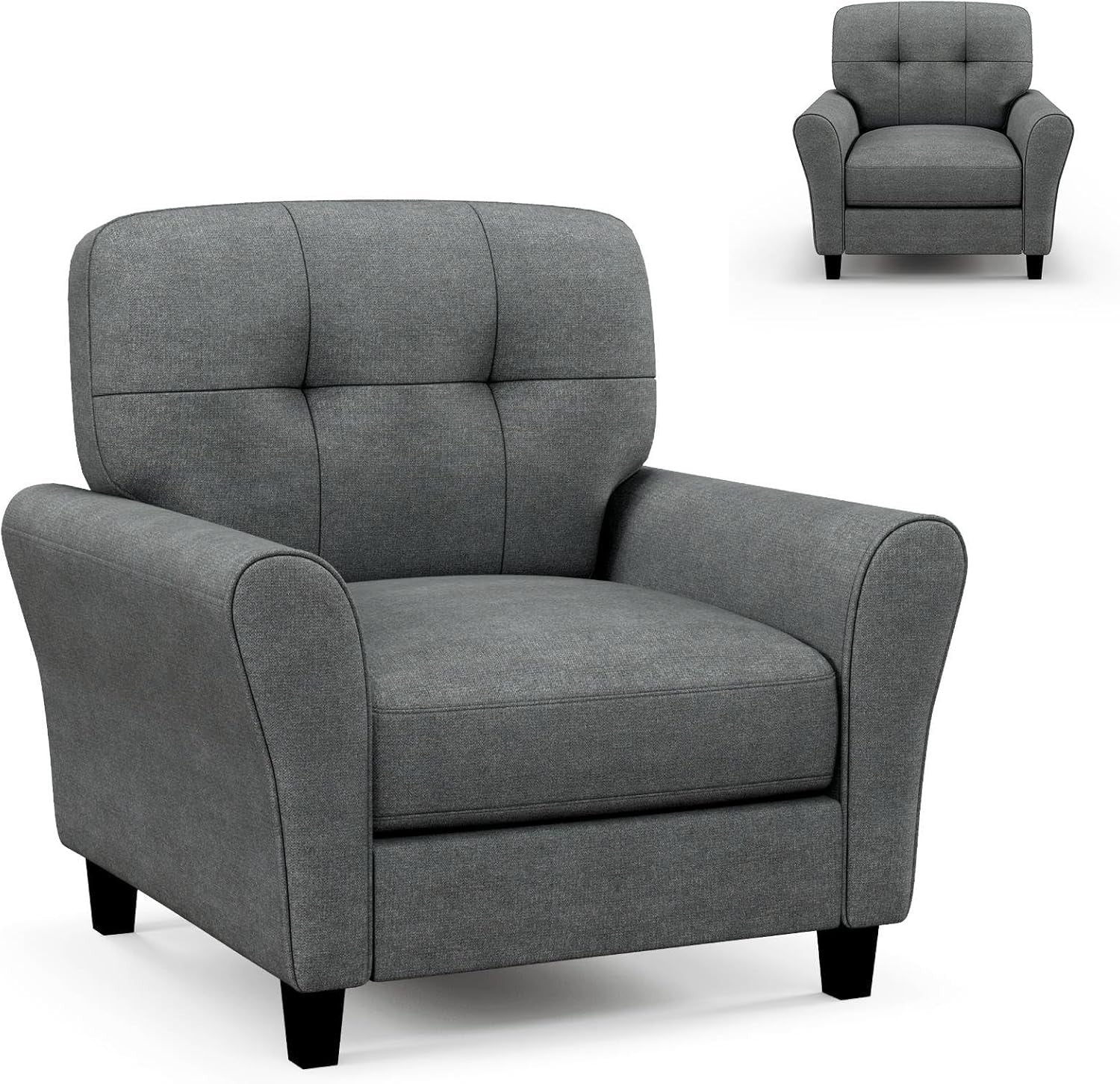 Modern Tufted Accent Chair Grey Lounge Sofa with Removable Cushions