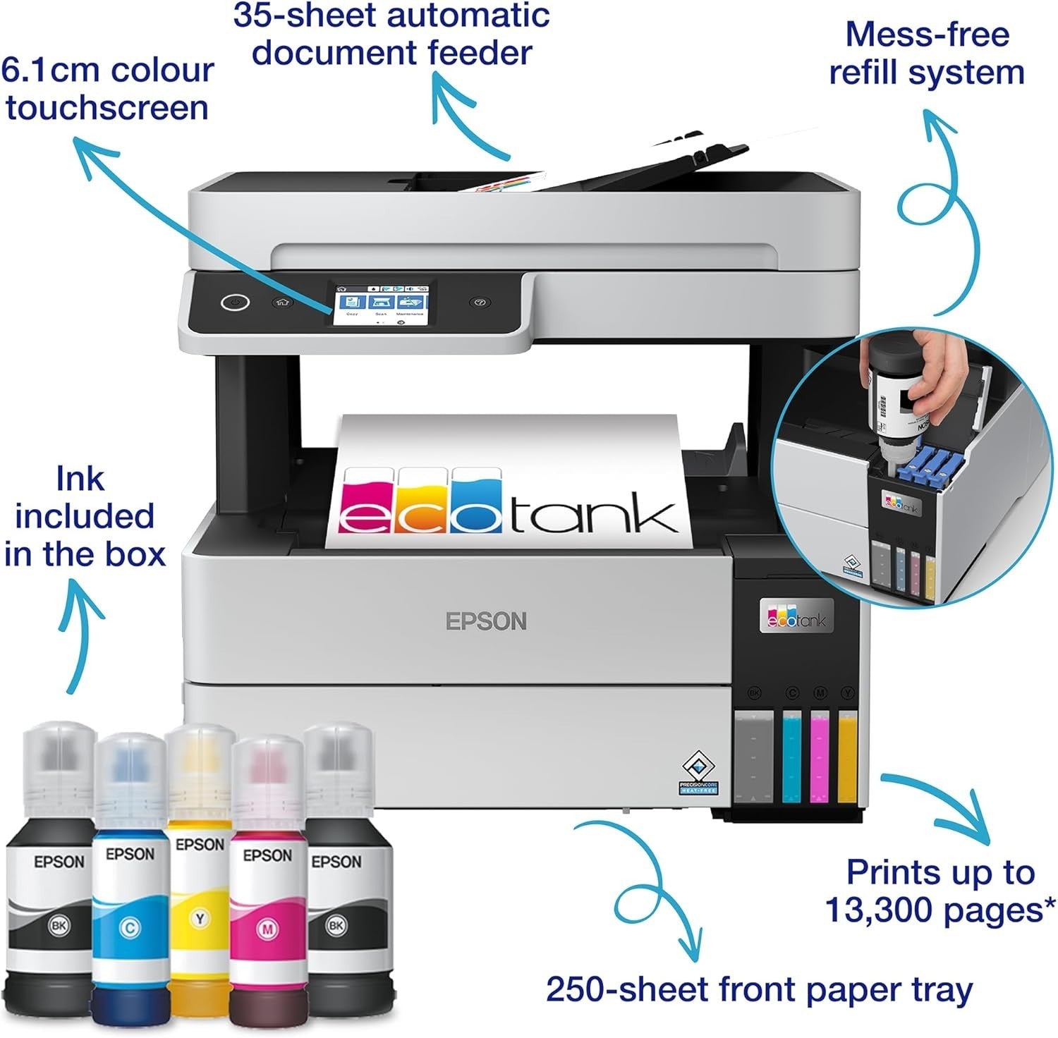 A4 Wi-Fi Ink Tank Printer Colour | Fast Duplex Print Copy Scan
