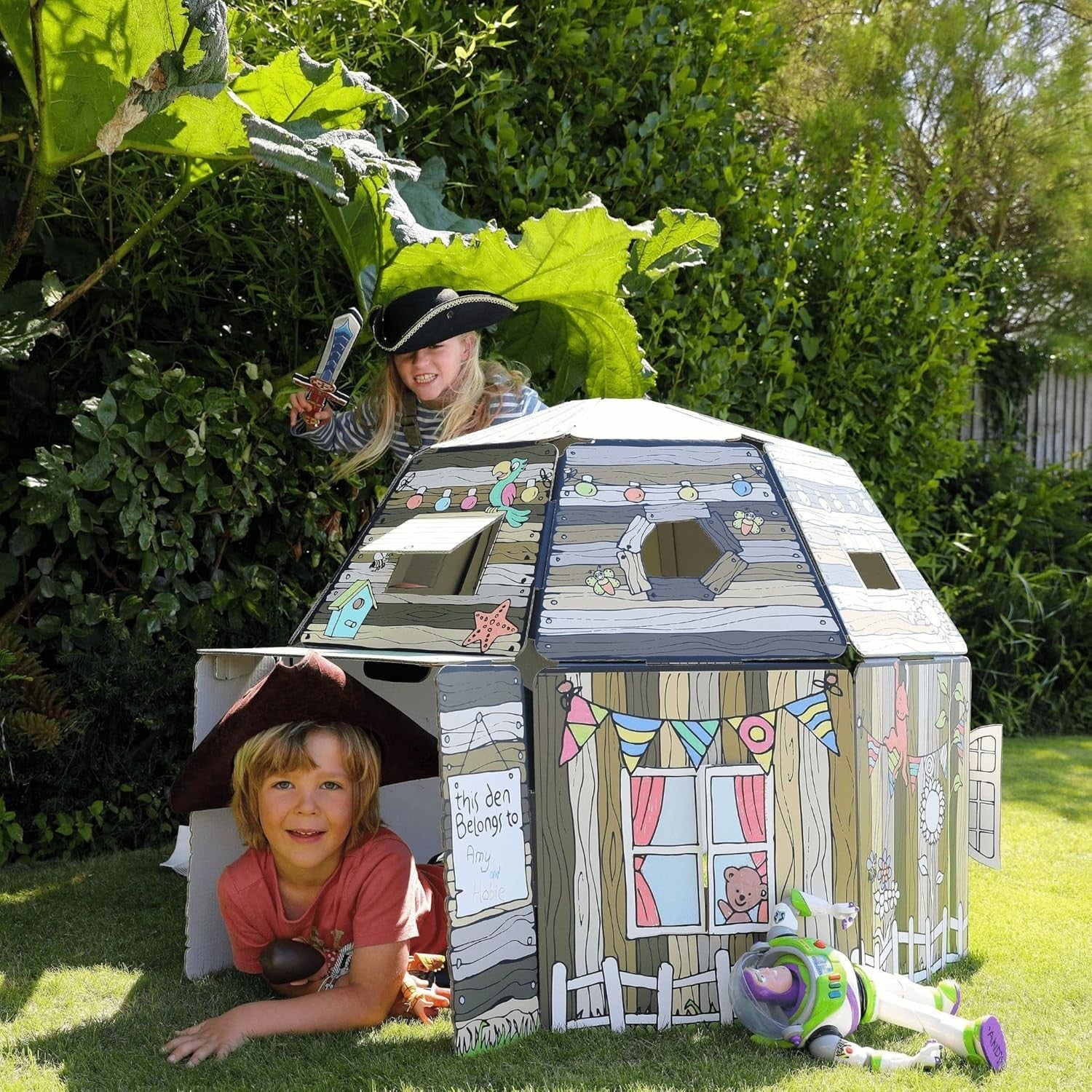 Kids Cardboard Playhouse Build Colour In Indoor Den w Periscope