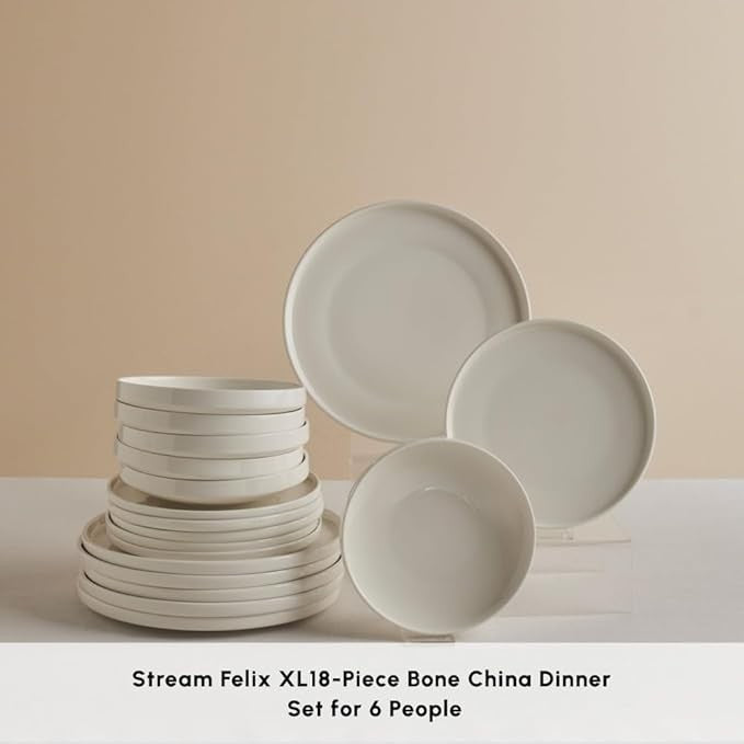 18 Piece Bone China Dinner Set for 6 White Plates Bowls Modern Crockery