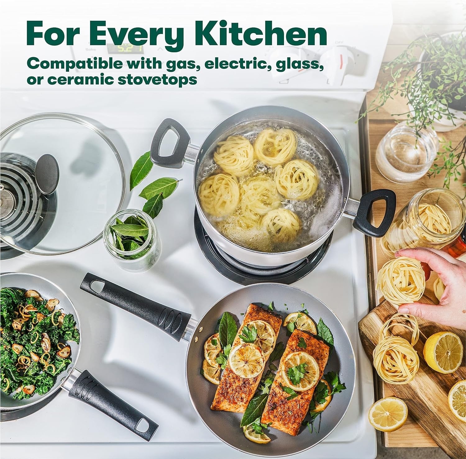12pcs Cream Non Stick Cookware Set with Utensils – PFOA Free Scratch Resistant