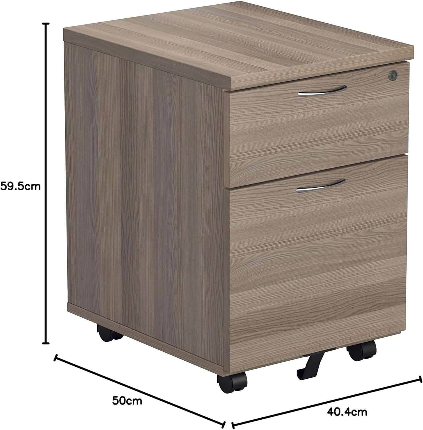 Lockable 2 Drawer Mobile Filing Cabinet Pedestal Office Storage Grey Oak