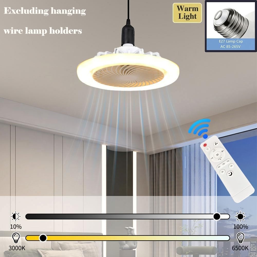 2-in-1 LED Ceiling Fan, 3 Speeds, 3 Color Temps, Dimmable, Remote Control
