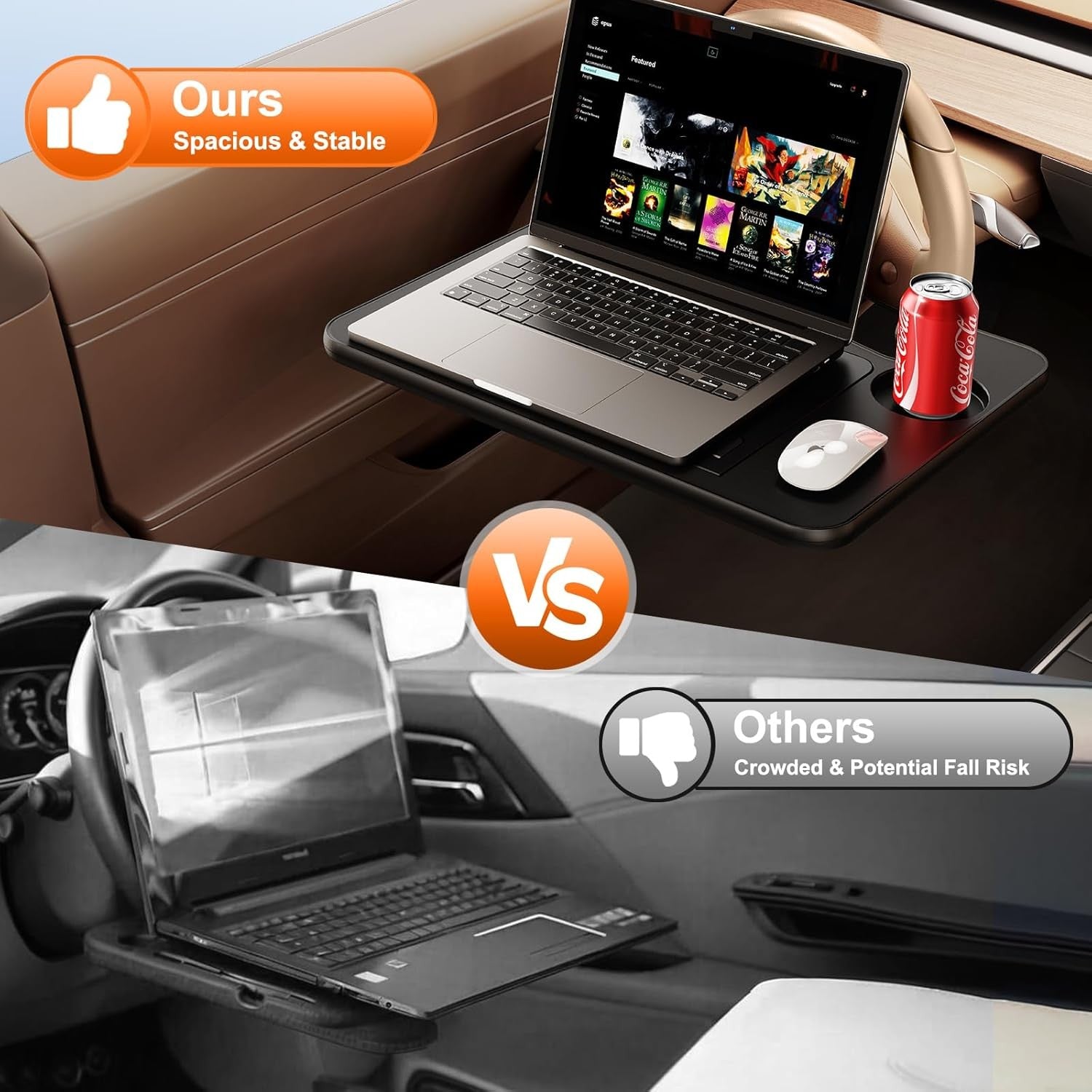 Car Steering Wheel Laptop Tray Adjustable Travel Desk Food Drink Holder