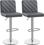 Dark Grey Adjustable Swivel Bar Stools Set of 2 Faux Leather Chairs