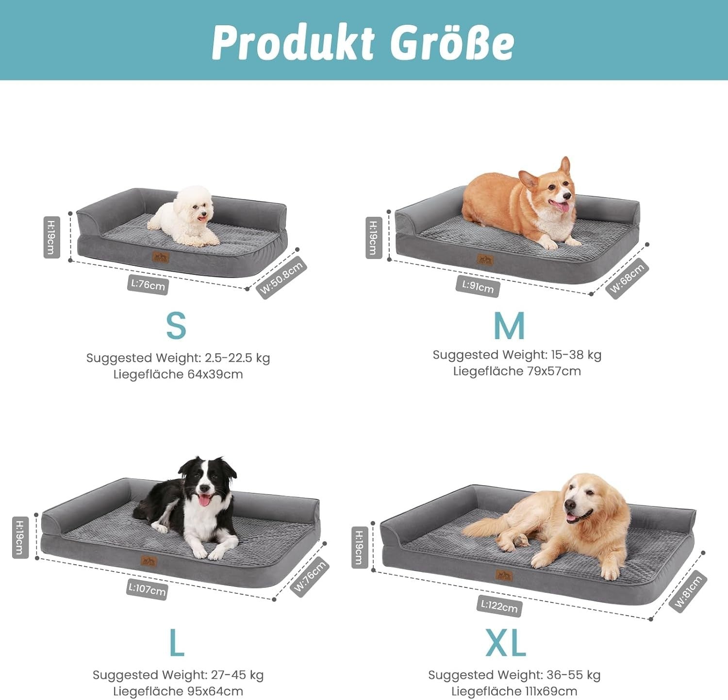 Large Orthopedic Dog Sofa Bed 107x76cm Washable L Shape