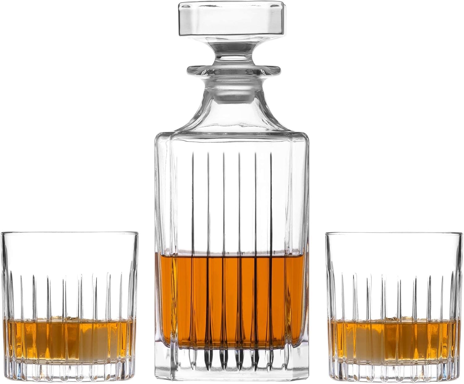 Luxury 3-Piece Whisky Decanter & Crystal Tumblers Set in Satin Gift Box 750ml