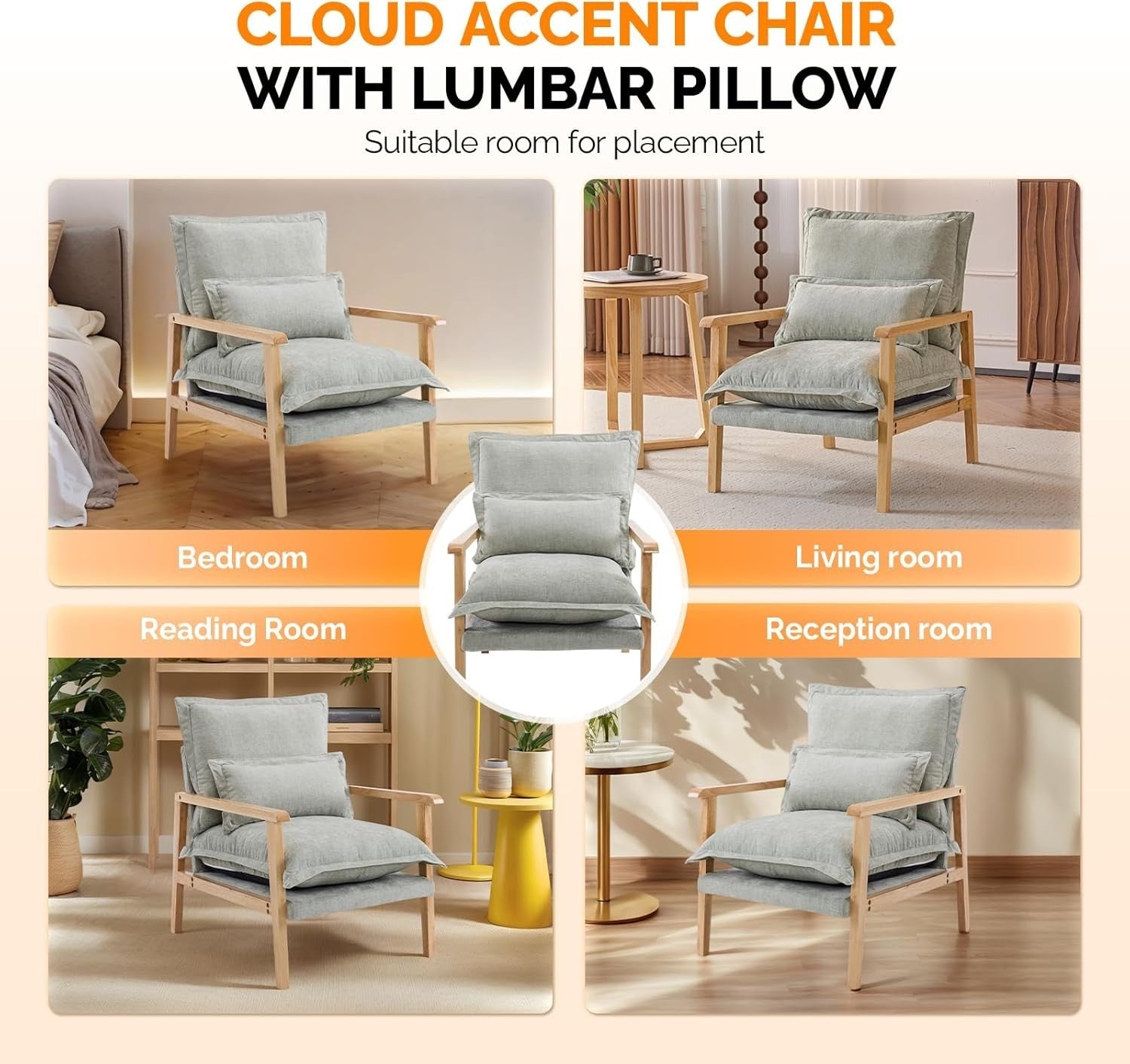 Modern Mid-Century Accent Armchair with Plush Cushion & Wooden Frame, Cozy