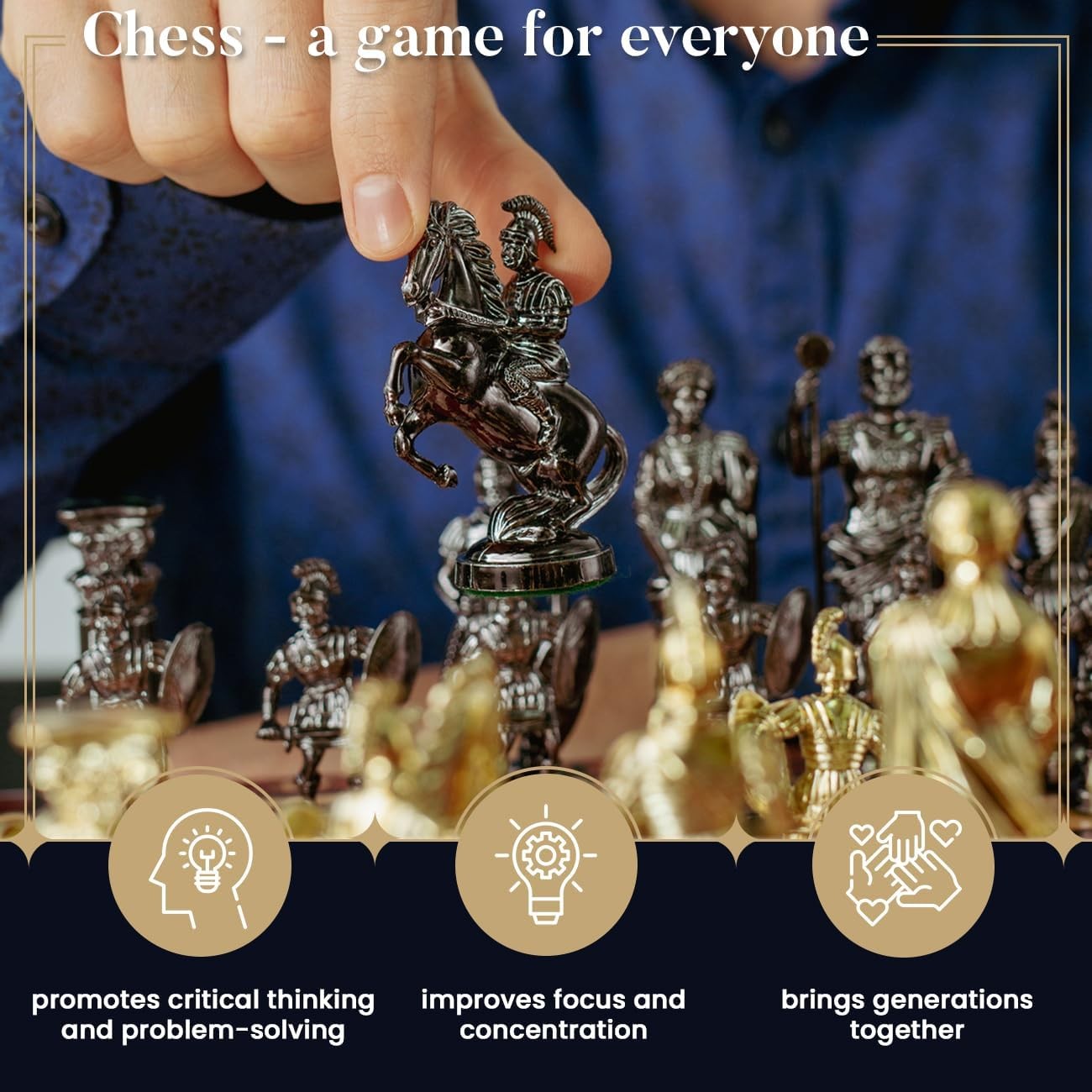 16" Luxury Spartan Chess Set Weighted Chrome Pieces & Inlaid Wooden Board