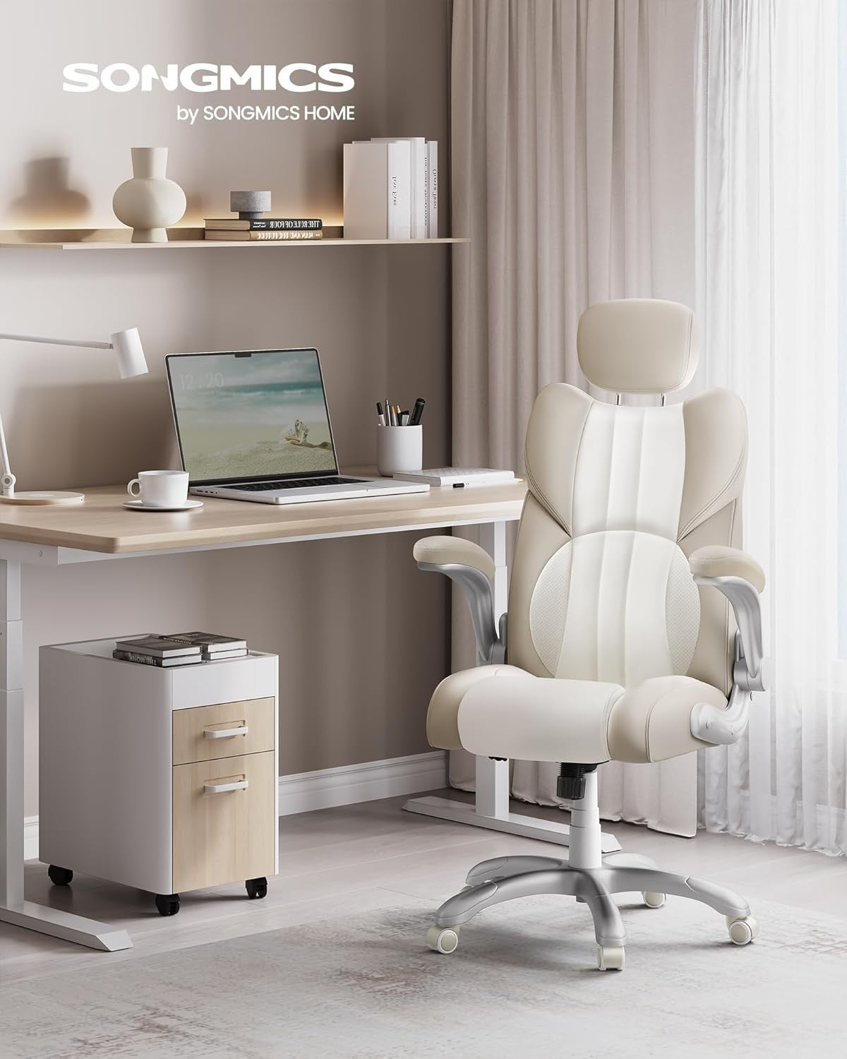 Executive Office Chair Swivel Cream White Adjustable Desk Seat 150kg Tilt