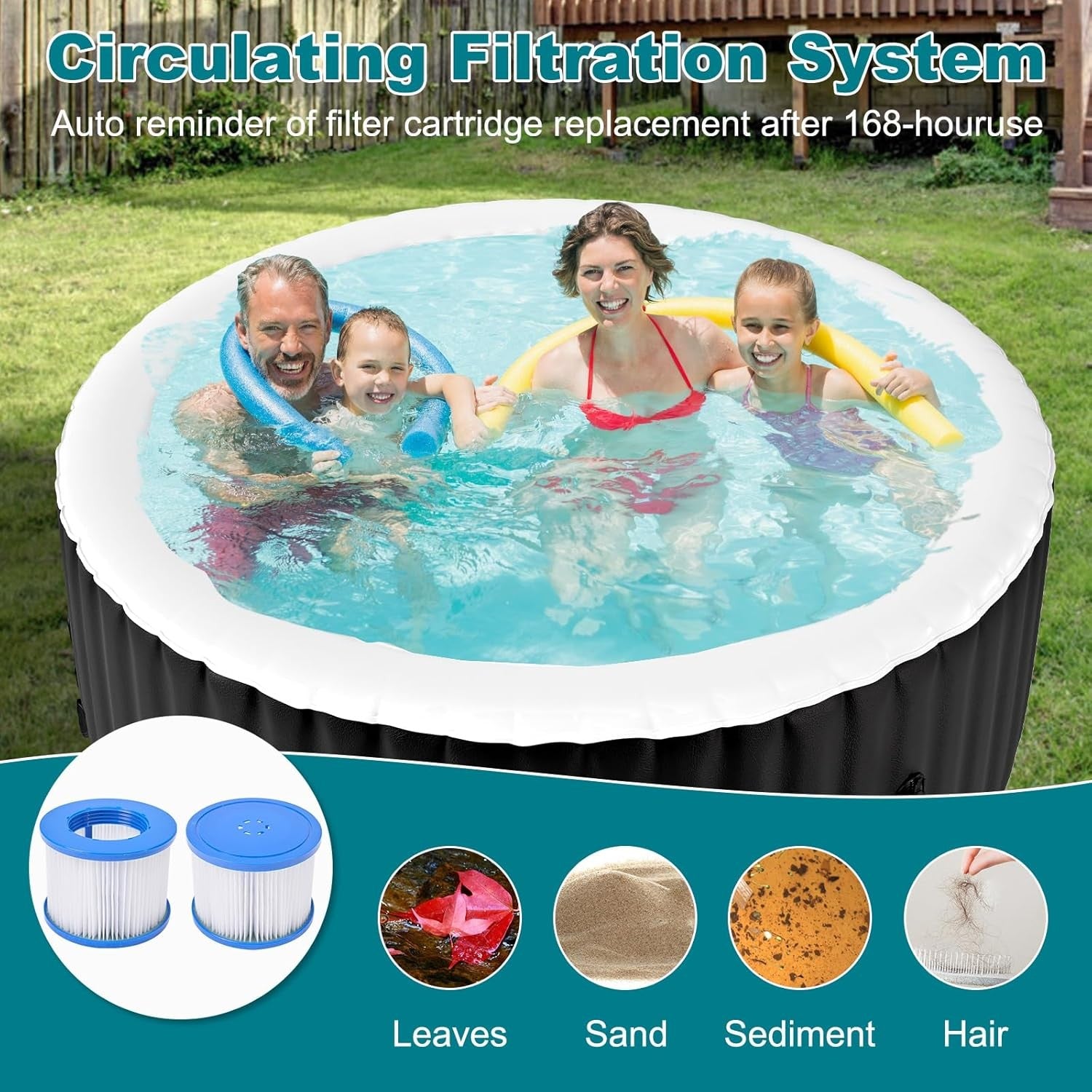 2–4 Person Inflatable Hot Tub LED Spa 120 Bubble Jets Heated Portable