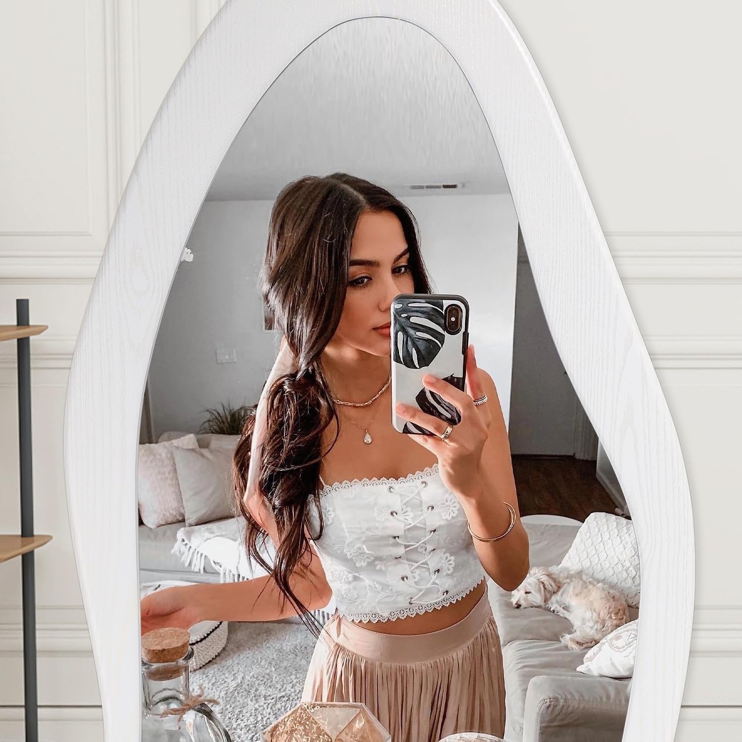 Wavy Full Length Wall Mirror 150x60cm White Wood Frame for Bedroom Hall