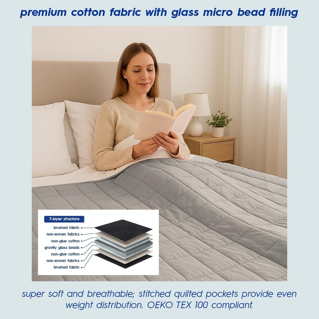 4kg Weighted Blanket, Grey Cotton 125x150cm Anxiety Stress Relief