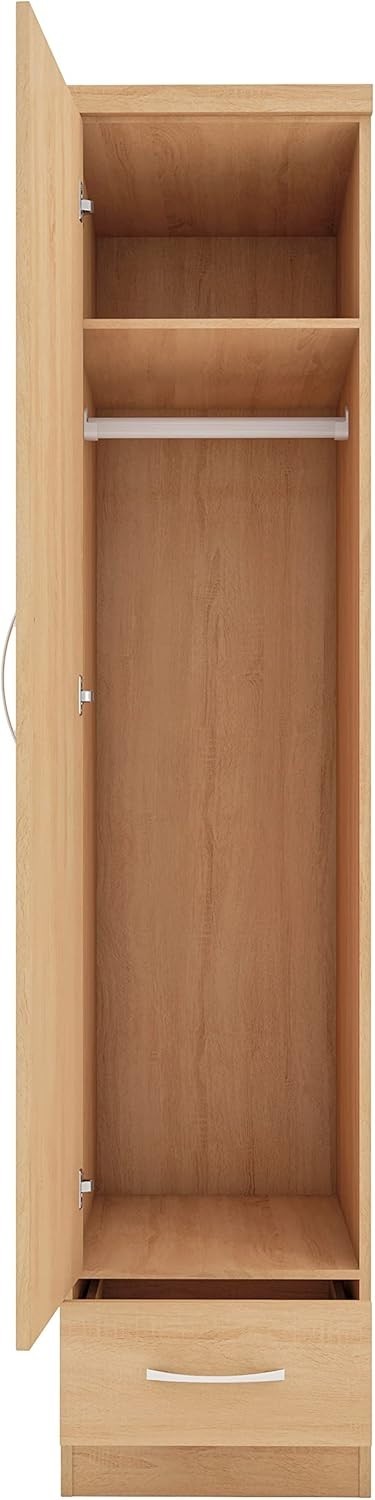 Slim Oak Effect 1 Door Wardrobe with Drawer – Space Saving Bedroom Unit