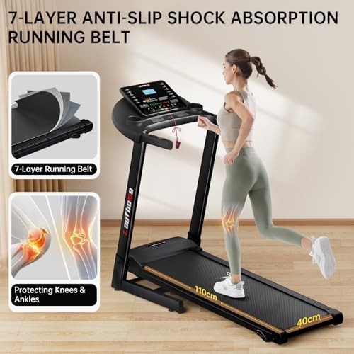 Foldable Incline Treadmill 3.25HP, 12km/h, Wide Belt, Bluetooth APP Home Gym