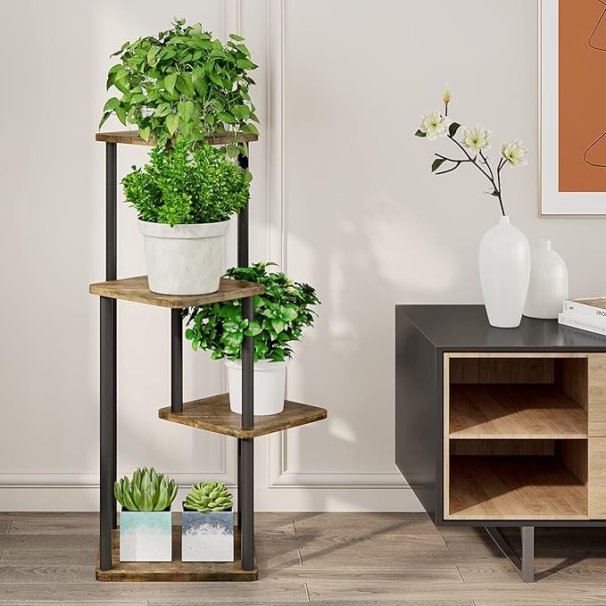4 Tier Black Metal Plant Stand Indoor Outdoor Corner Tall Flower Shelf Rack