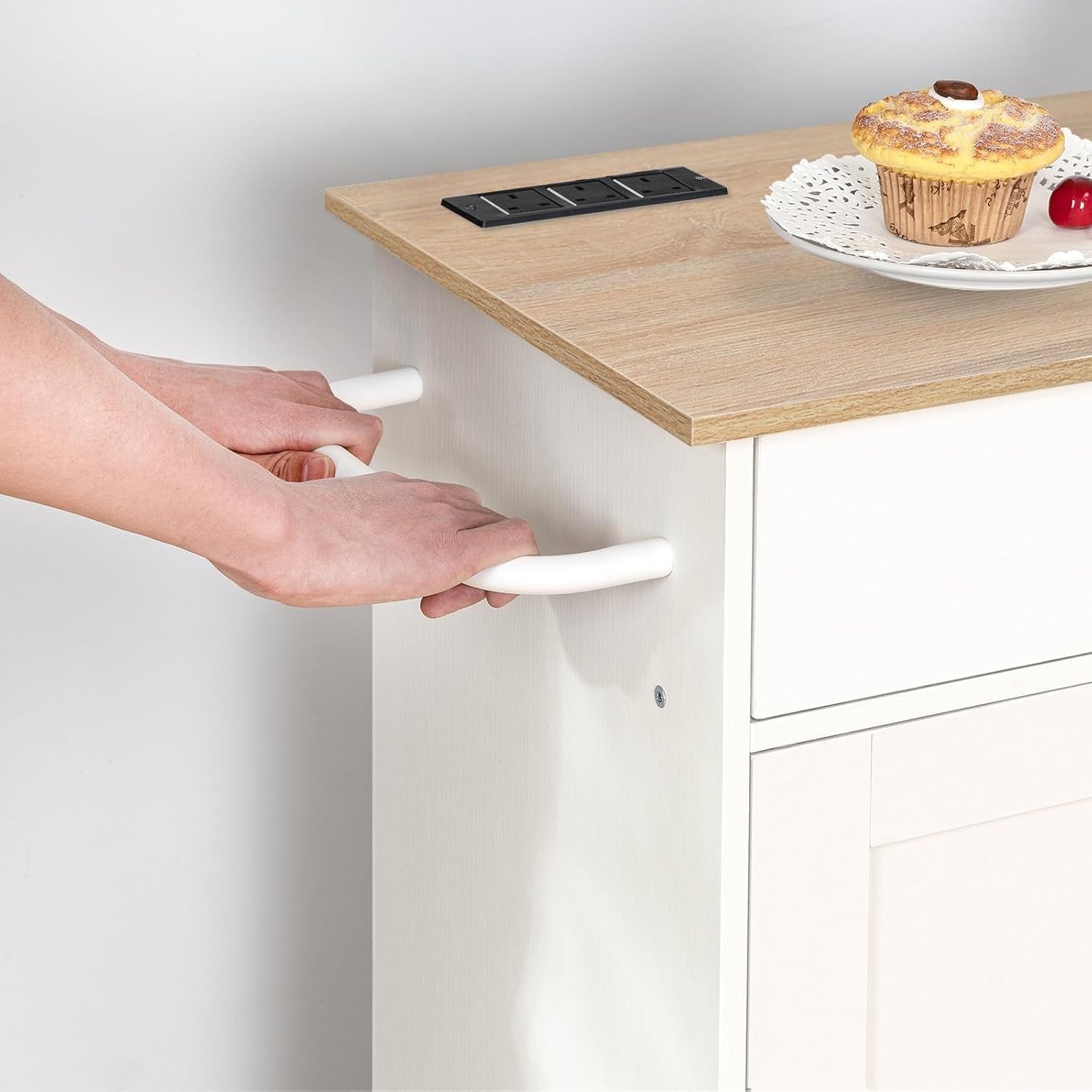 Kitchen Island on Wheels w/ Power Outlet Drawer Rack