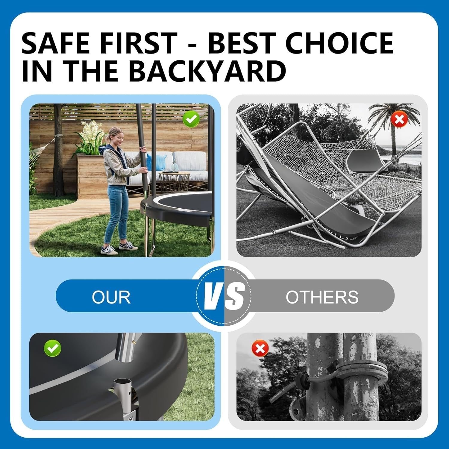 6FT Kids Garden Trampoline w Safety Net Steel Frame Outdoor Play