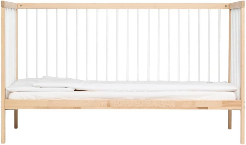 Space Saving Baby Wooden Cot Bed Adjustable Height Toddler Bed White Beech
