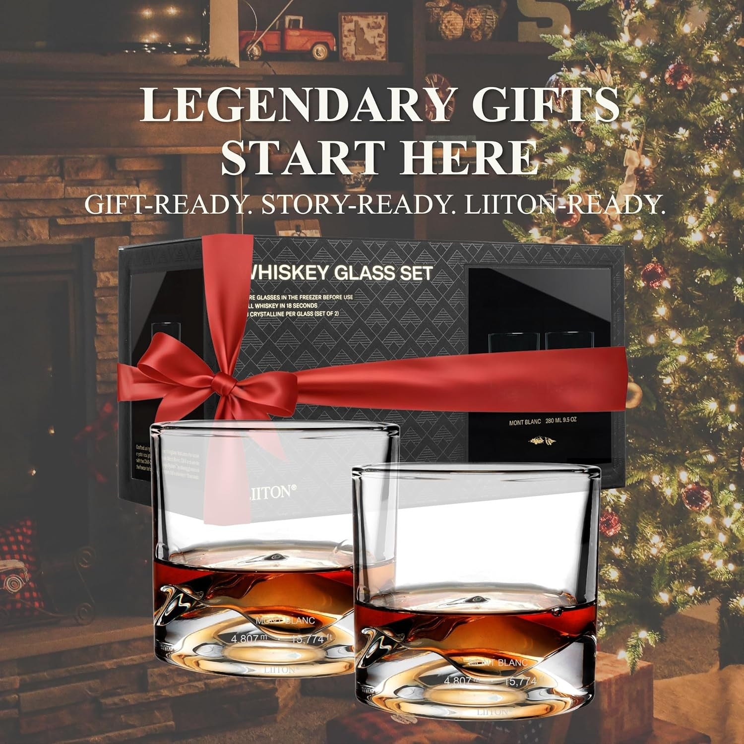 Mont Blanc Mountain Whiskey Glasses Set of 2 – 280ml Freeze-Chill Crystal Tumble