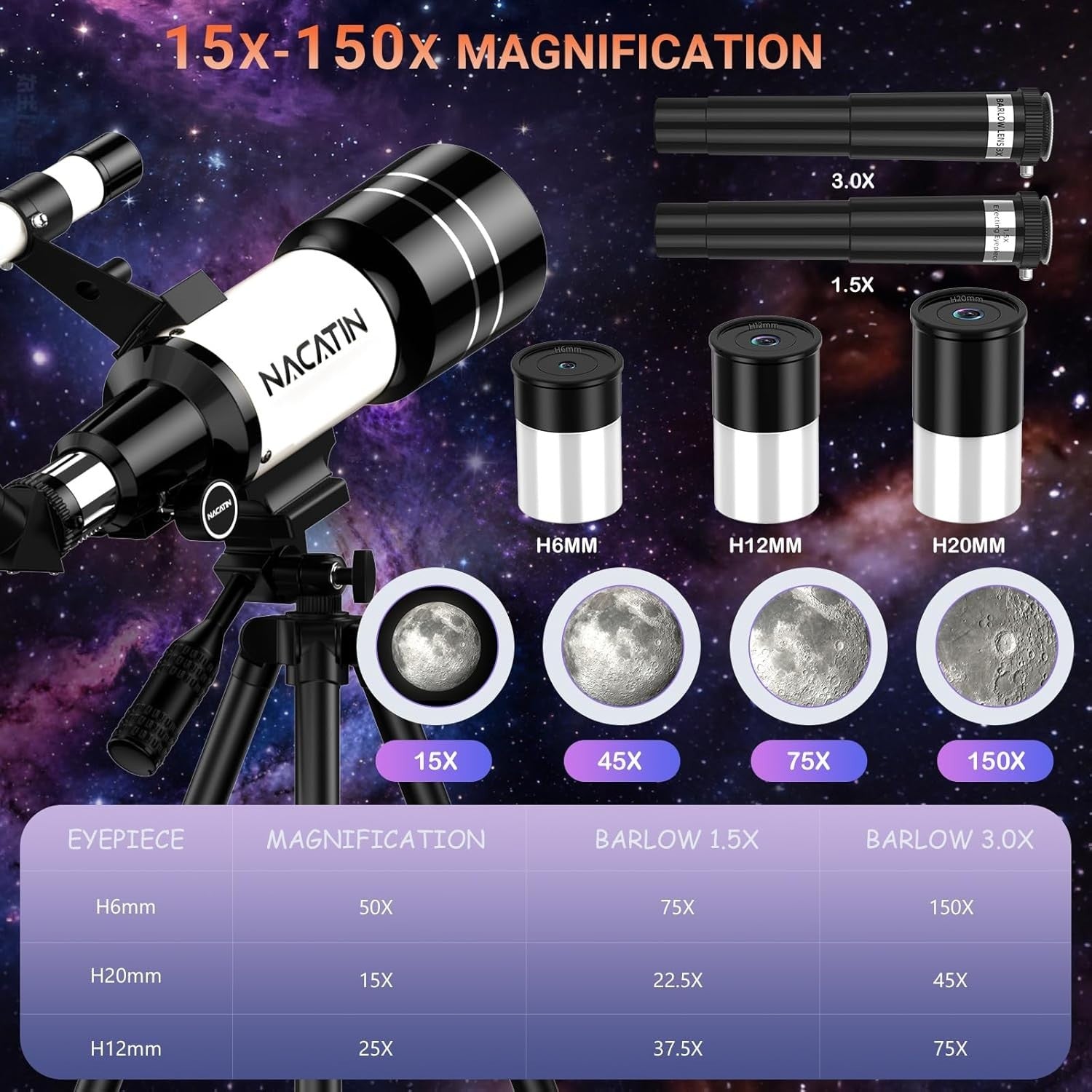 70mm Beginner & Kids Telescope with Tripod, Smartphone Adapter and Remote