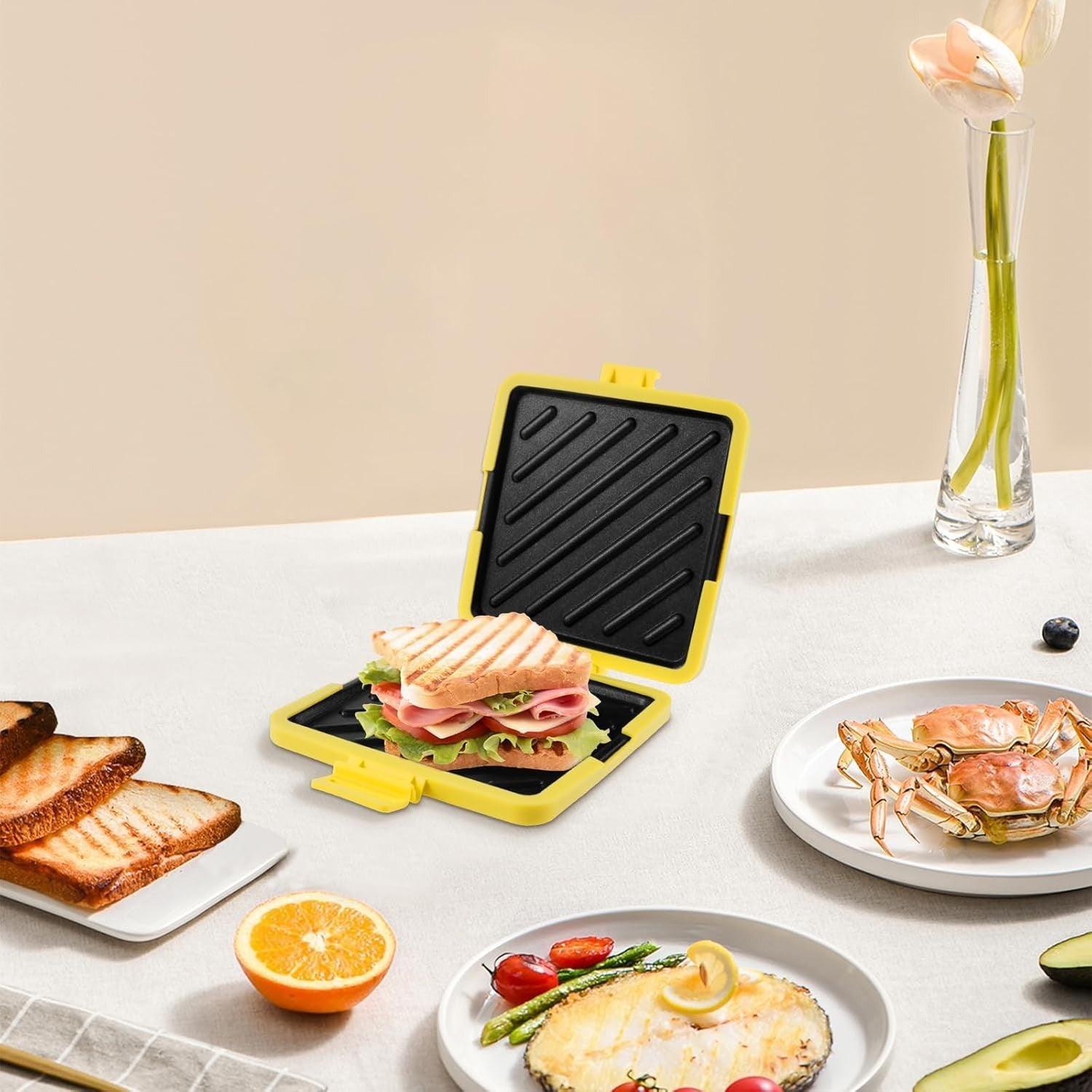 Microwave Toastie Maker Non Stick Sandwich Cooker Detachable Plate Yellow
