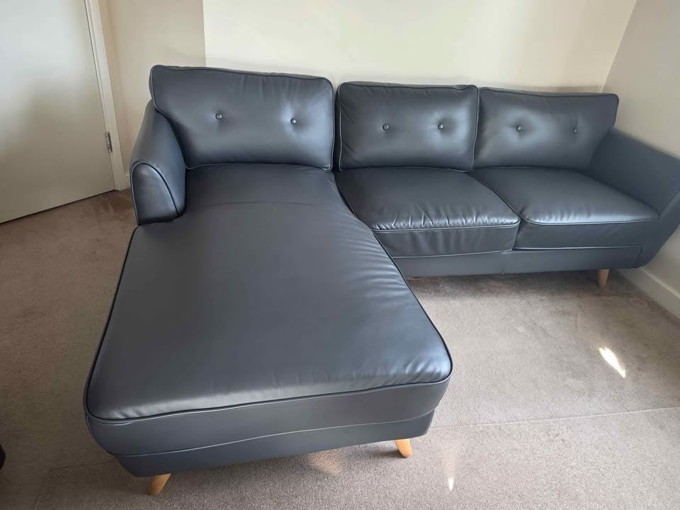 Dark Grey Luxe L-Shape Leather Corner Sofa (PTP)