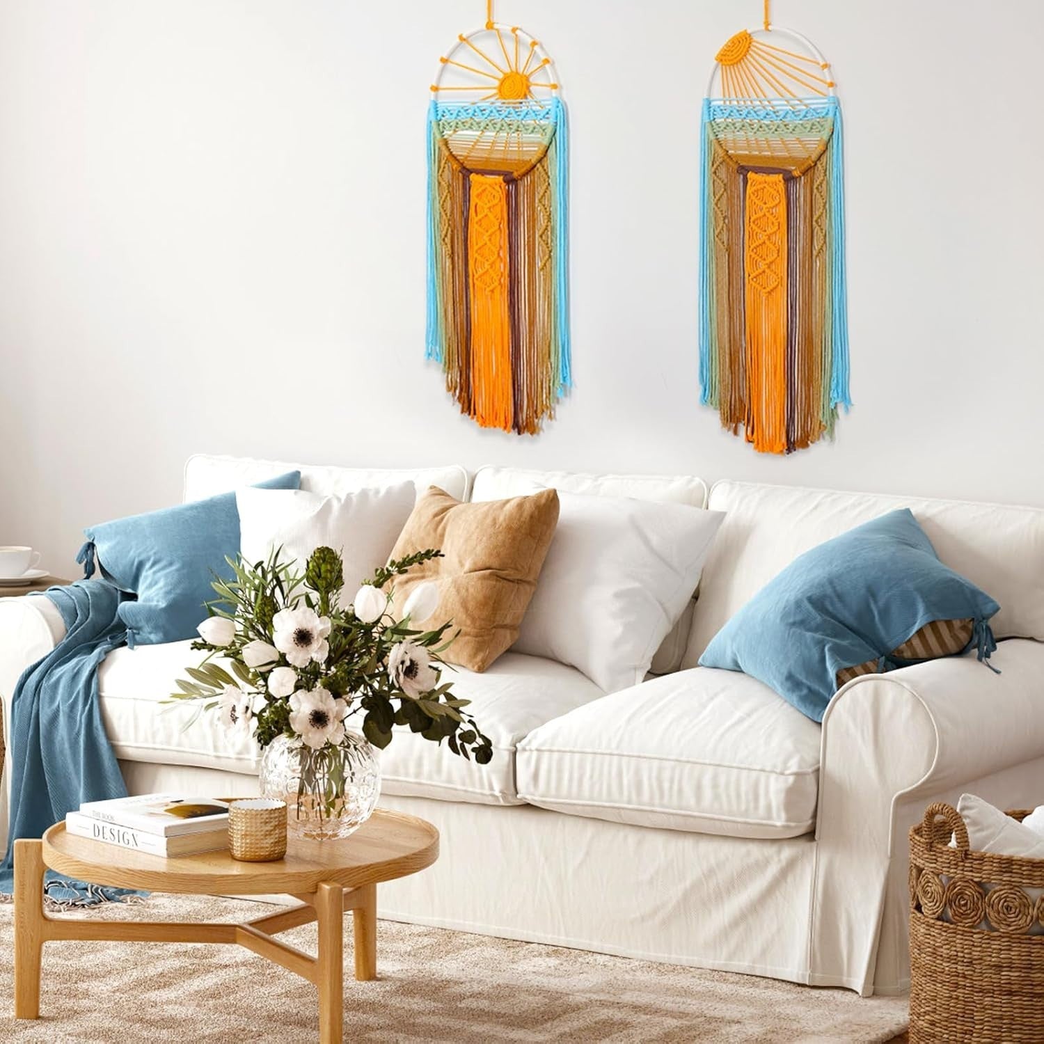 2PCS Sunset Macrame Wall Hanging Boho Tapestry 29.5x9.9in
