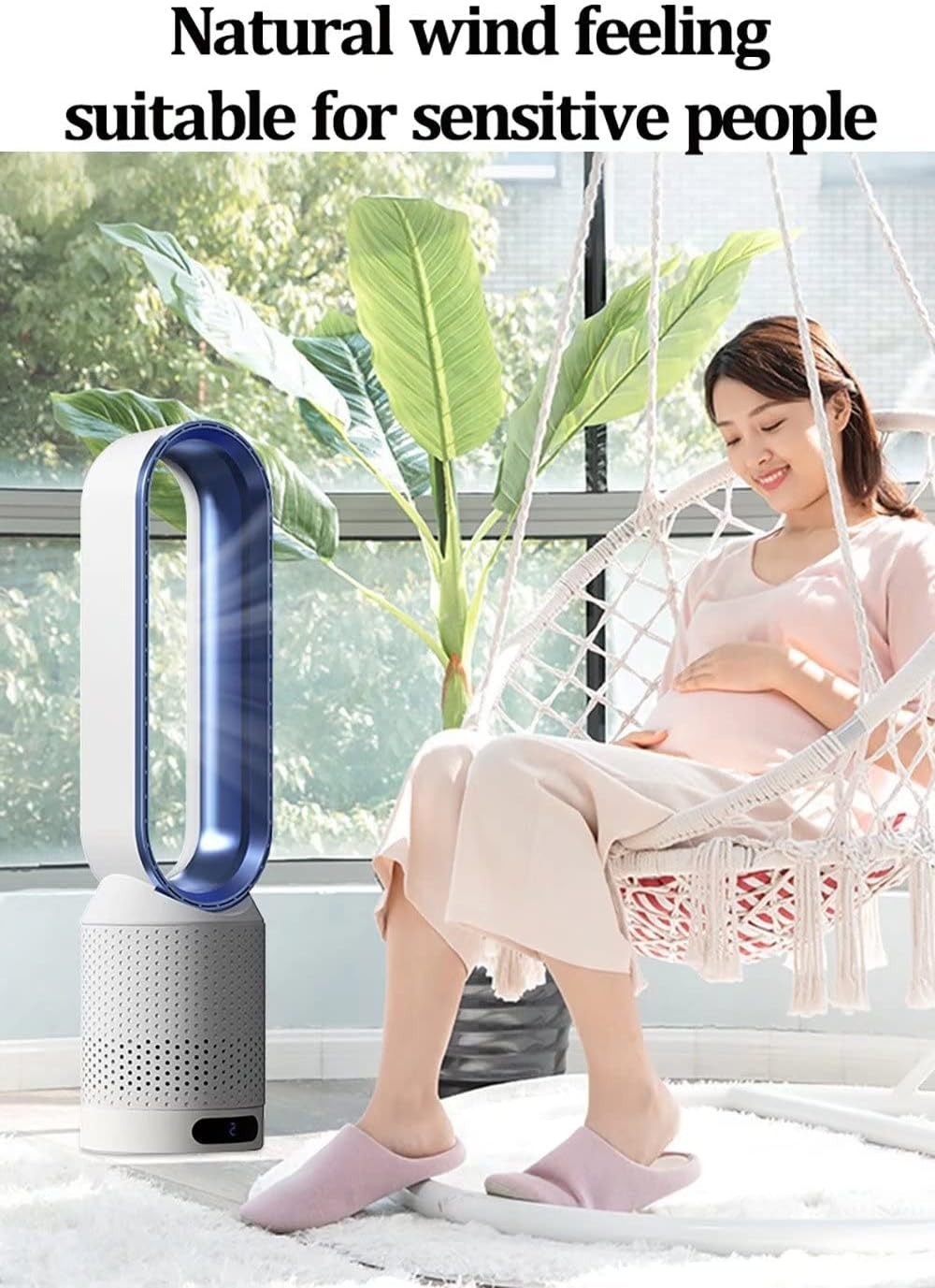 Bladeless Tower Fan 2-in-1 Air Purifier 8-Speed LED Touch Remote Control Blue