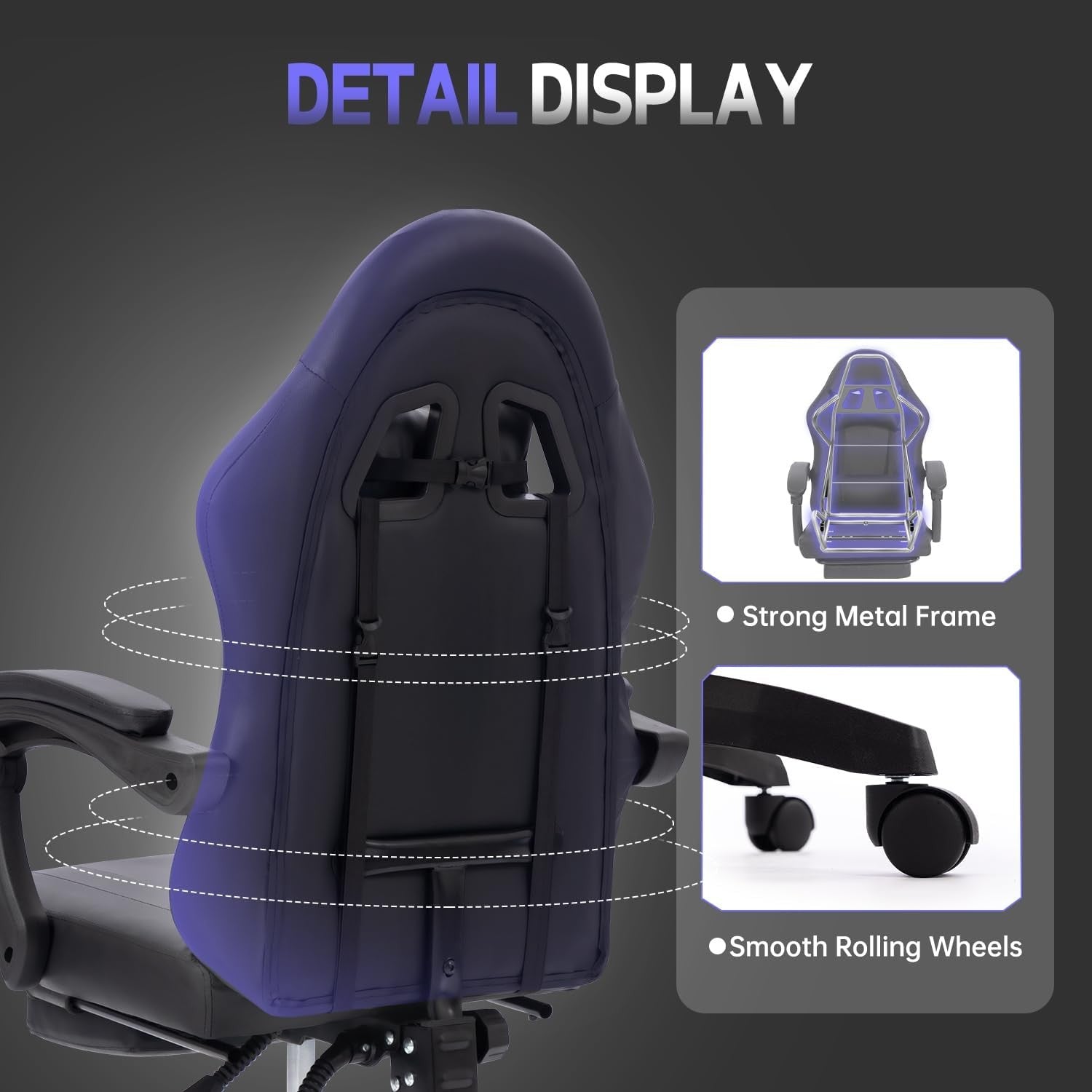Gaming Chair Recliner with Footrest 360° Swivel Lumbar Support