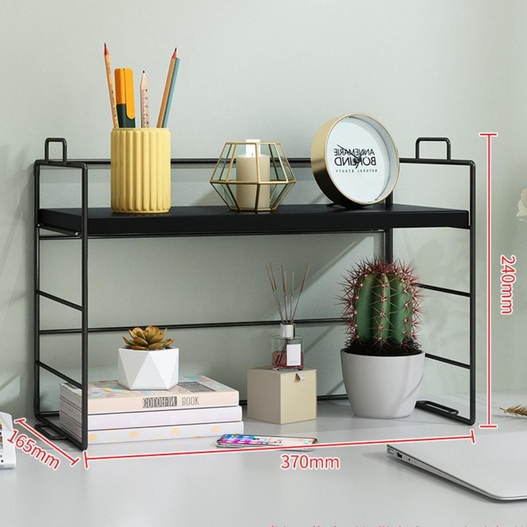 Desktop Organizer Shelf Compact Display Rack Storage Bookcase Black Frame