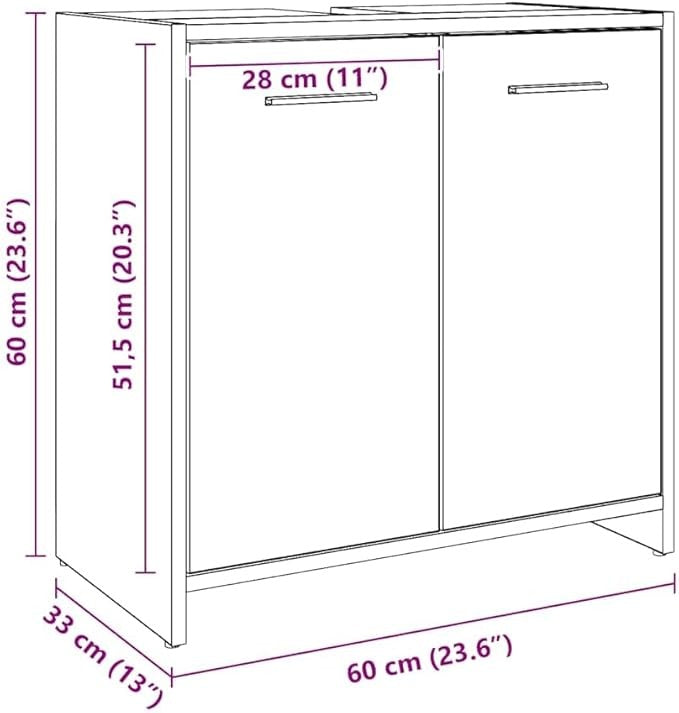 Modern Oak Bathroom Sink Cabinet 60x33x60cm – Moisture Resistant Storage Unit
