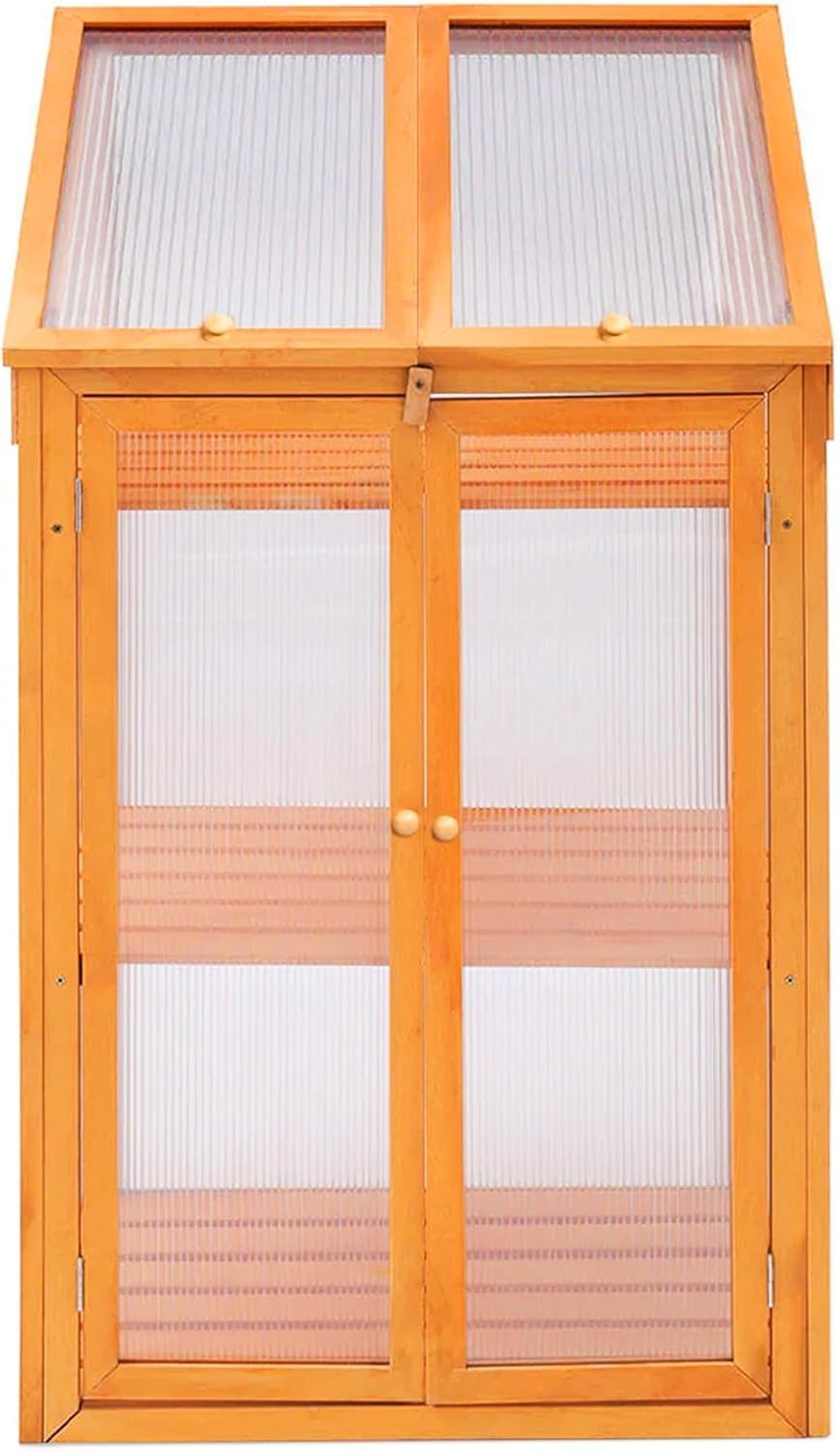 Wooden Cold Frame Greenhouse with Polycarbonate Panels & Removable Shelves