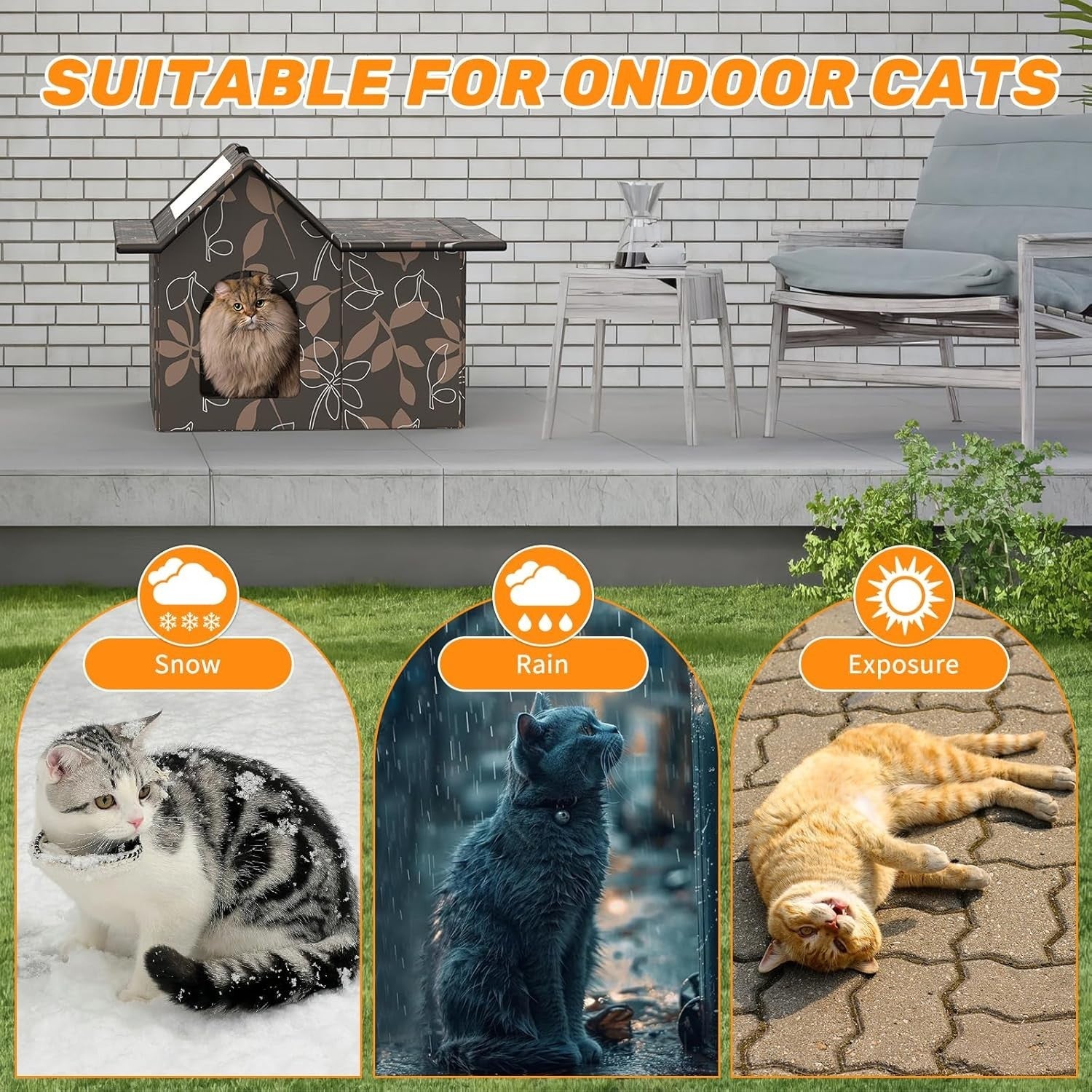 Waterproof Outdoor Cat House with Soft Mat, Foldable Winter Shelter 33x38x43cm