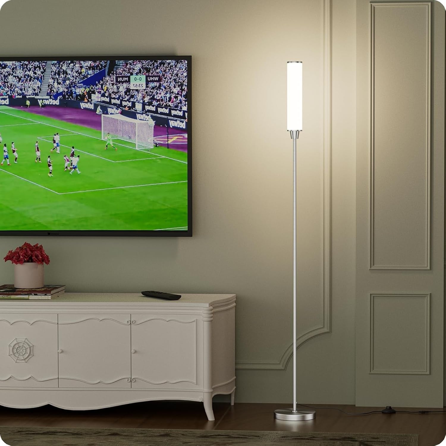 Dimmable LED Floor Lamp Remote Control Nickel Standing Corner Light